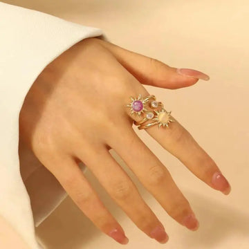 DAIIIBABYYY  -  Classic Gold Color Sun Flower Rings for Women Vintage Charm Adjustable Opal Rings Party Jewelry Best Friend Gift Bijoux Femme